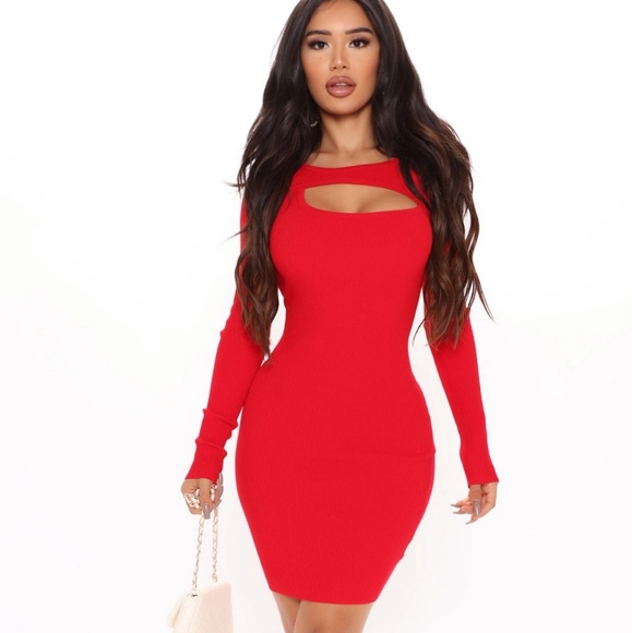 Red Mini Ribbed Dress - Picture 1 of 3